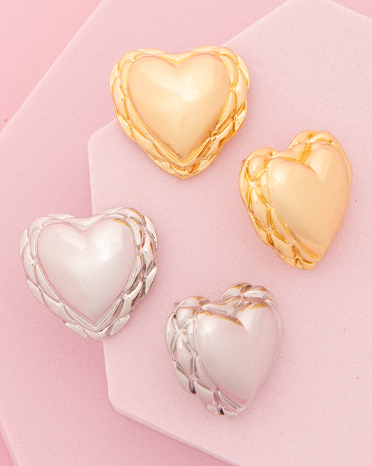 Willow Scallop-Edged Dome Heart Post Earrings