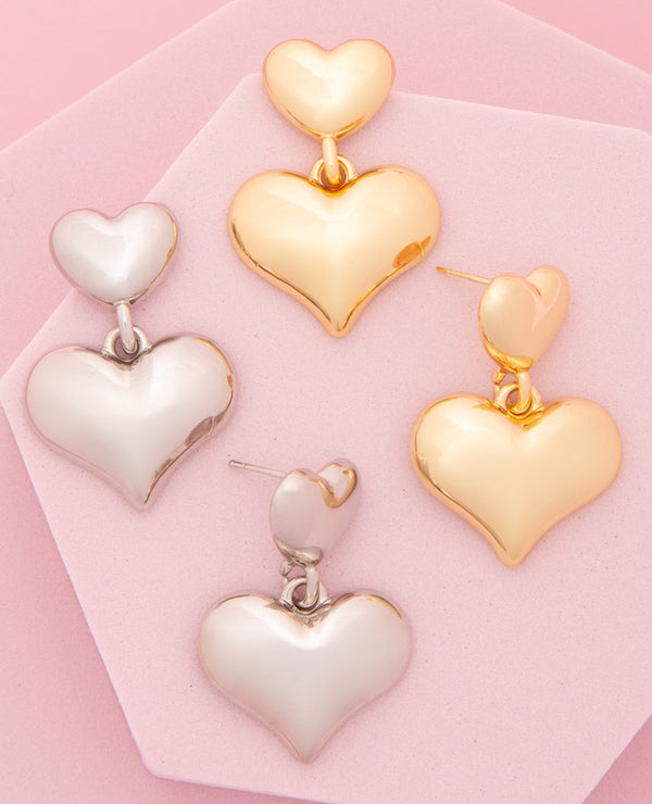 Emilia Polished Puffy Heart Post Dangle Earrings