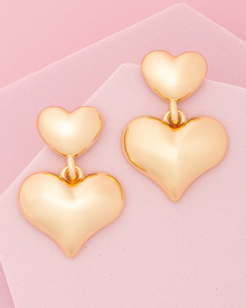 Emilia Polished Puffy Heart Post Dangle Earrings | Gold