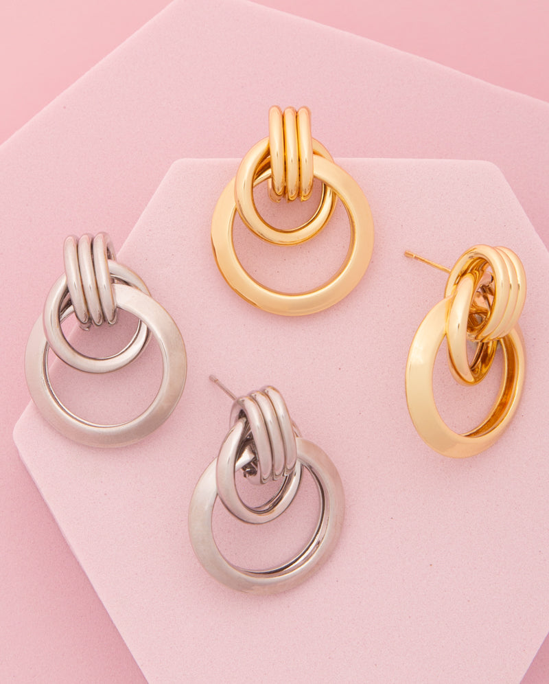 Victoria Polished Stacked Open Disc Doorknocker Post Earrings