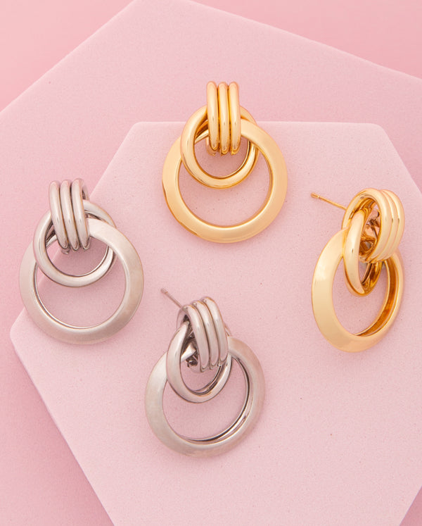 Victoria Polished Stacked Open Disc Doorknocker Post Earrings
