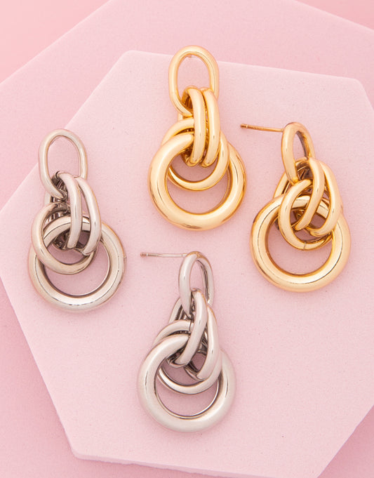Elena Polished Layered Chain-Link Doorknocker Post Earrings