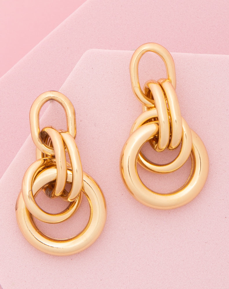 Elena Polished Layered Chain-Link Doorknocker Post Earrings | Gold