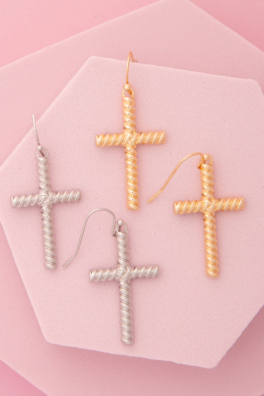 Amara Polished Swirl Cross Dangle Earrings