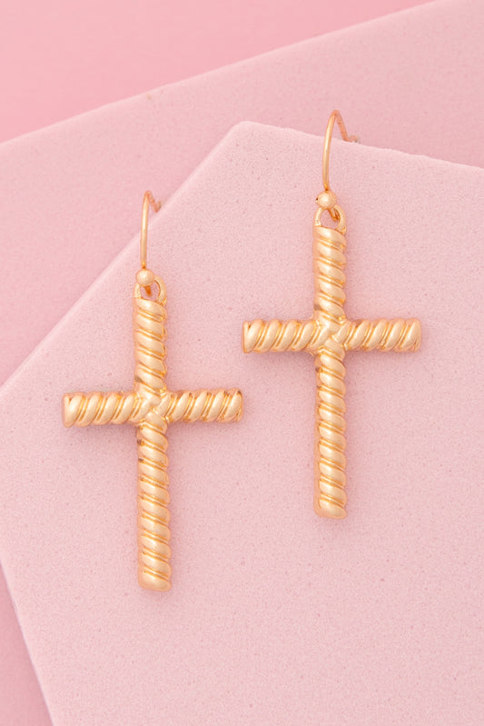 Amara Polished Swirl Cross Dangle Earrings | Gold