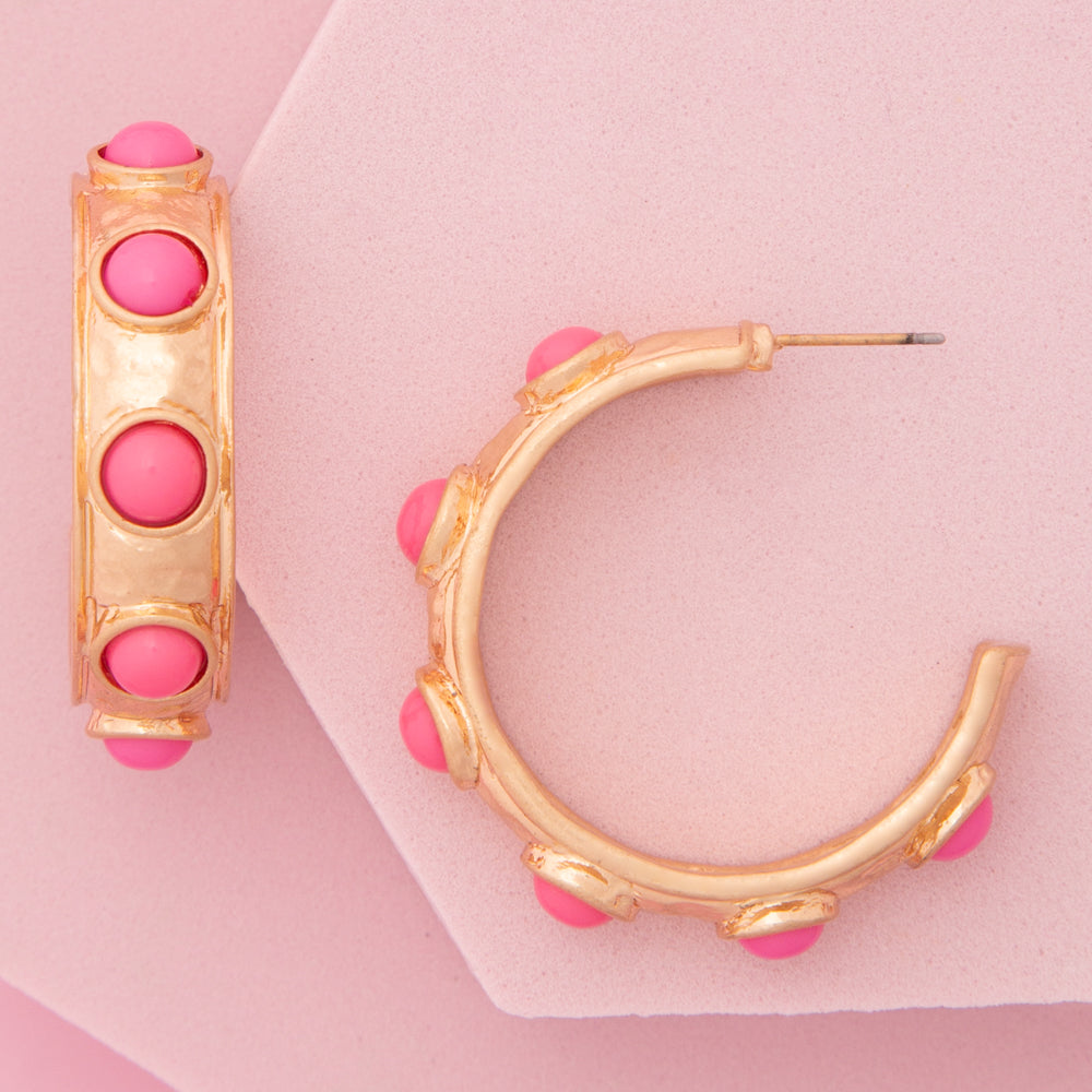 Melanie Bezel-Set Faux Cabochon C-Hoop Post Earrings