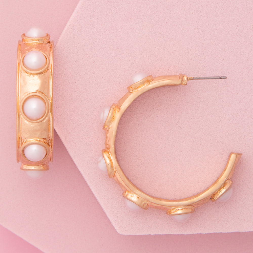 Melanie Bezel-Set Faux Cabochon C-Hoop Post Earrings