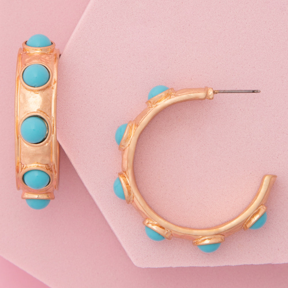 Melanie Bezel-Set Faux Cabochon C-Hoop Post Earrings