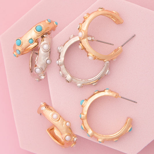 Alina C-Hoop Post Earrings Featuring Bezel-Set Earrings