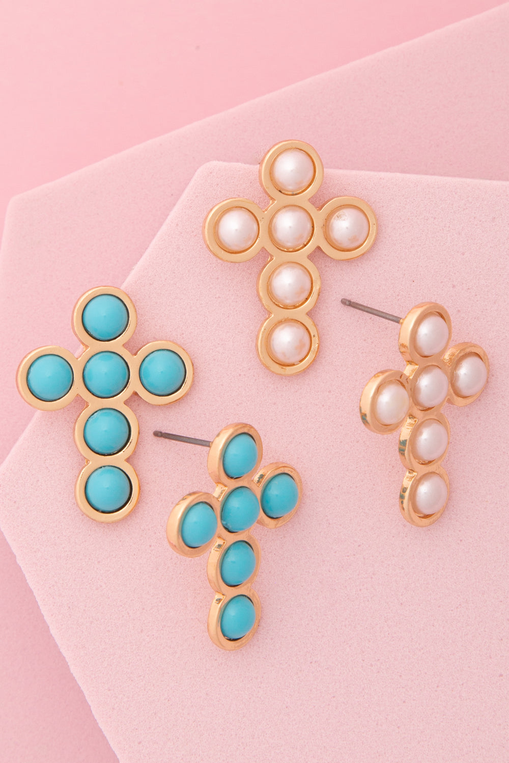Sienna Turquoise / Pearl Bezel Cross Post Earrings