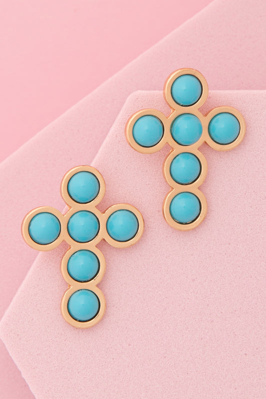 Sienna Turquoise / Pearl Bezel Cross Post Earrings | Turquoise