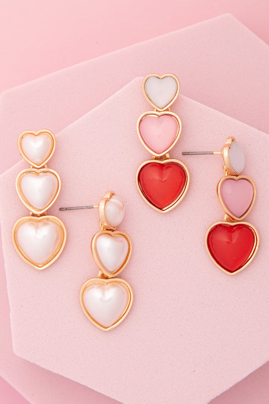Brielle Multi-Tiered Bezel Pearl / Enamel Heart Post Linear Earrings