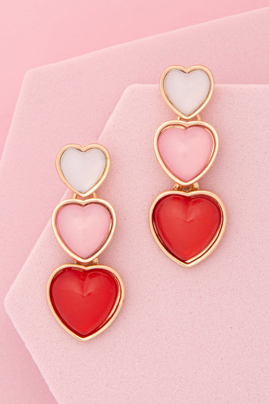 Brielle Multi-Tiered Bezel Pearl / Enamel Heart Post Linear Earrings | Red