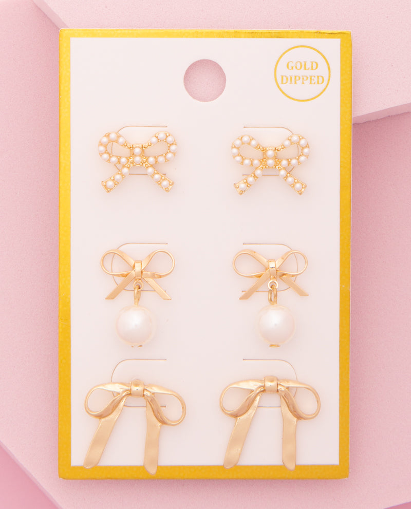 Delilah Pearl Embellished Long Tail Bow Post Earring Set