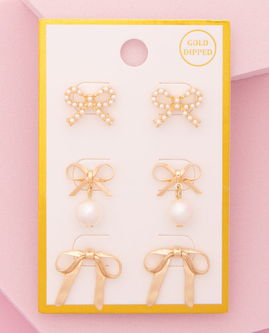 Delilah Pearl Embellished Long Tail Bow Post Earring Set