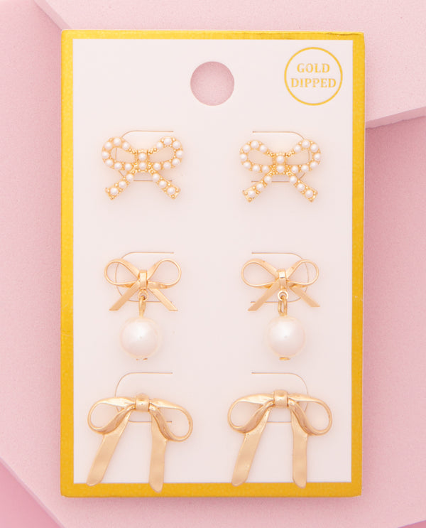 Delilah Pearl Embellished Long Tail Bow Post Earring Set