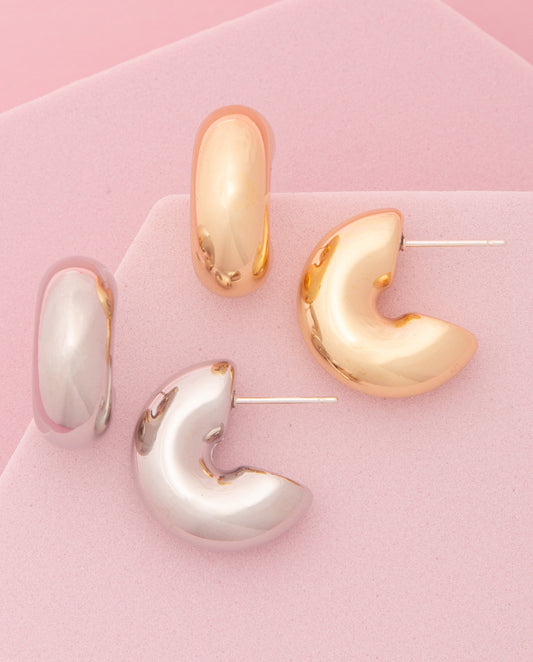 Celeste Elbow Macaroni Huggie Hoop Post Earrings