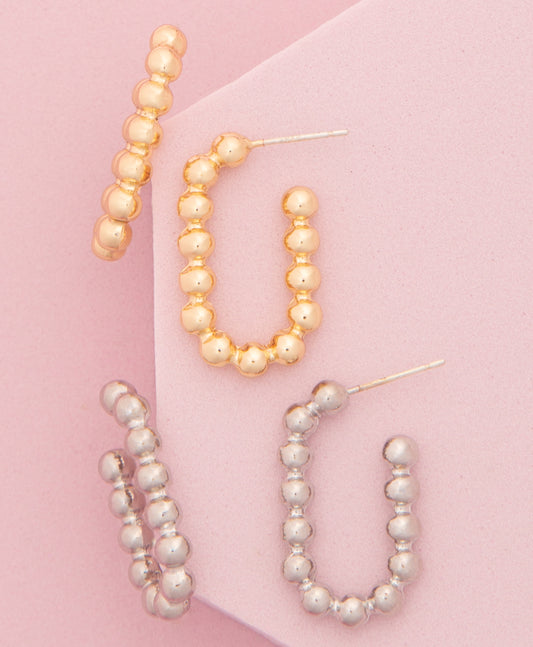 Lainey Ball Beaded Open Hoop Post Earrings