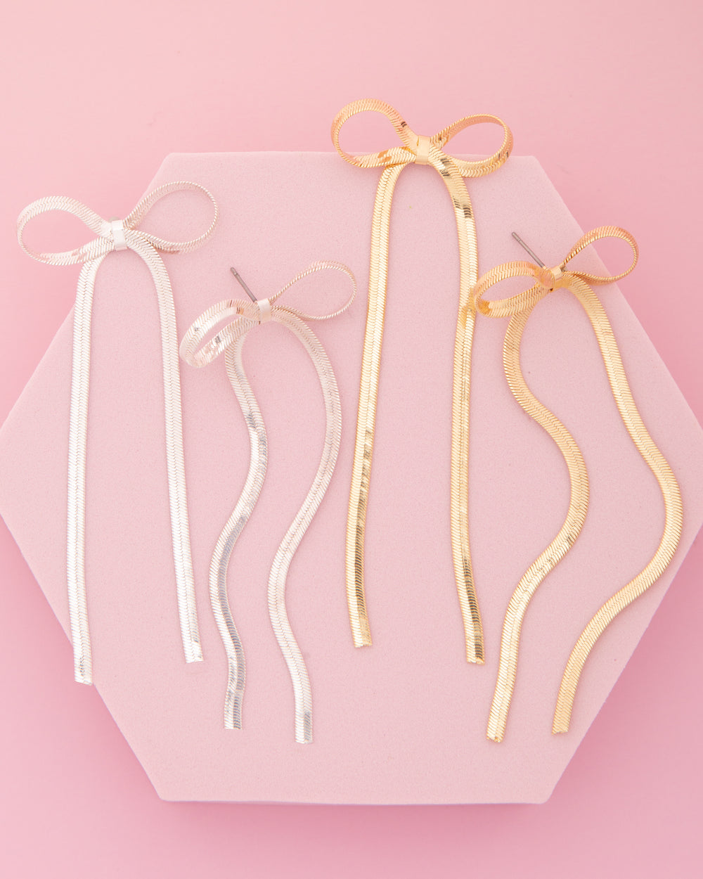Gemma Long Tail Bow Herringbone Post Earrings