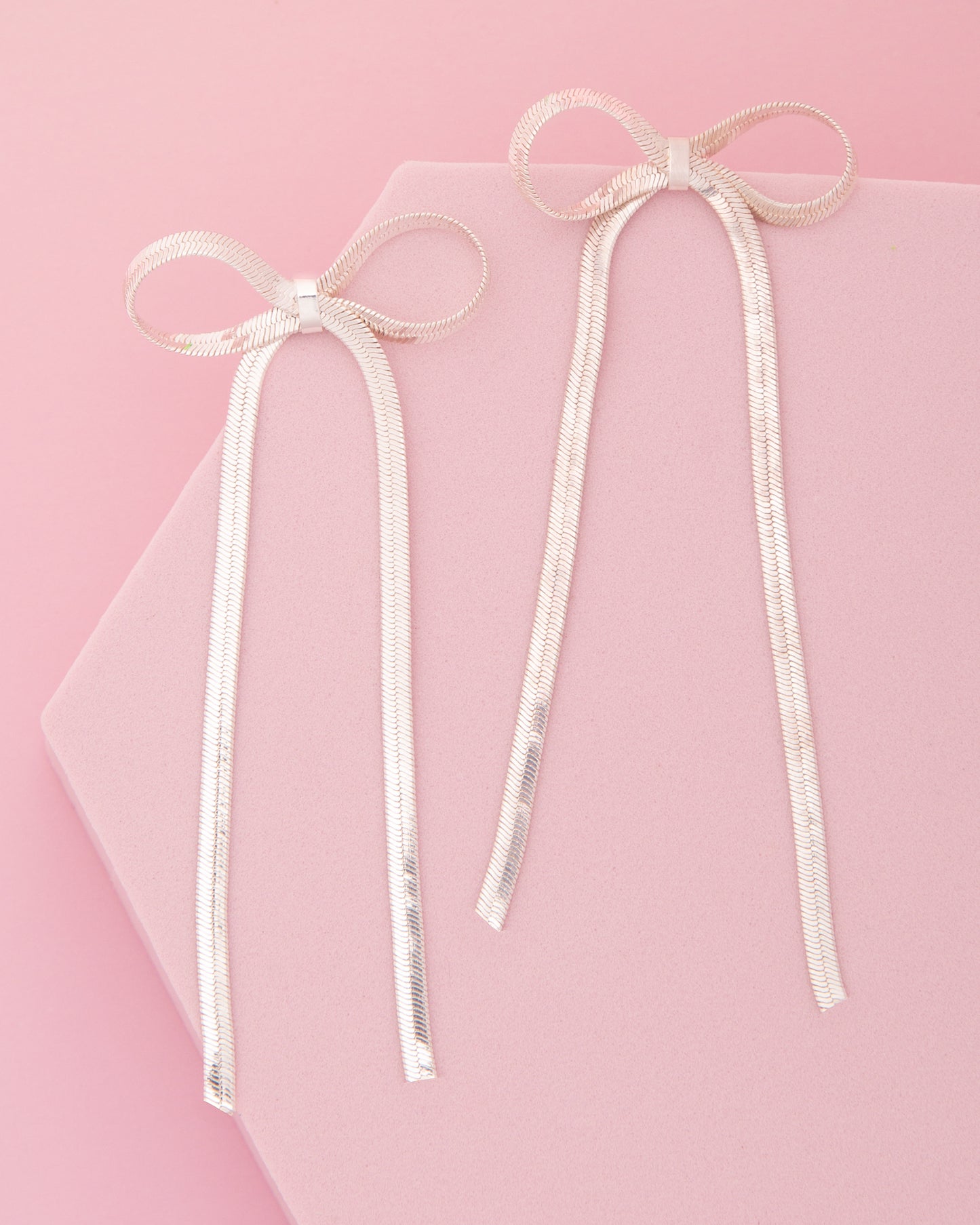 Gemma Long Tail Bow Herringbone Post Earrings