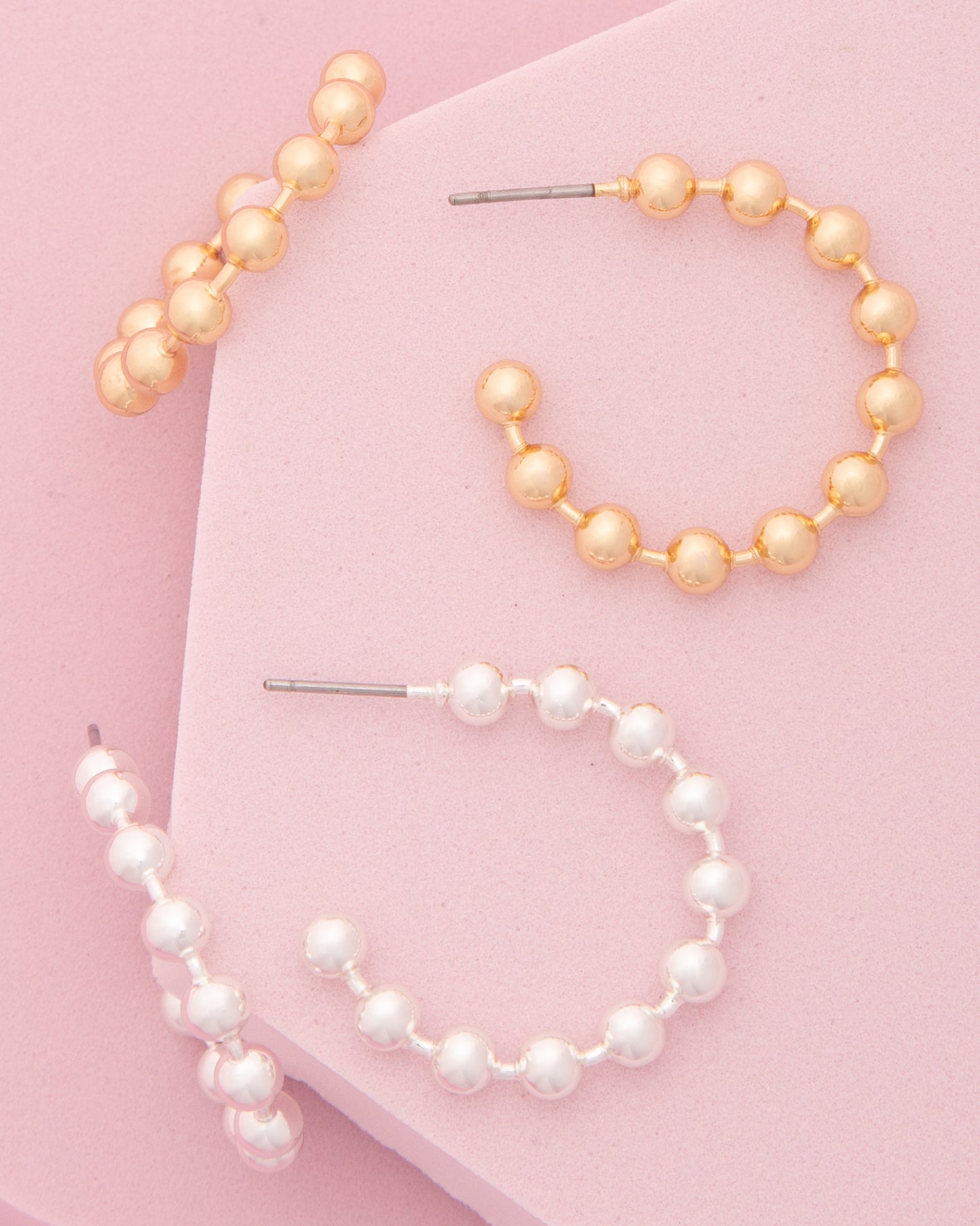 Serena Ball Beaded Open Hoop Post Earrings