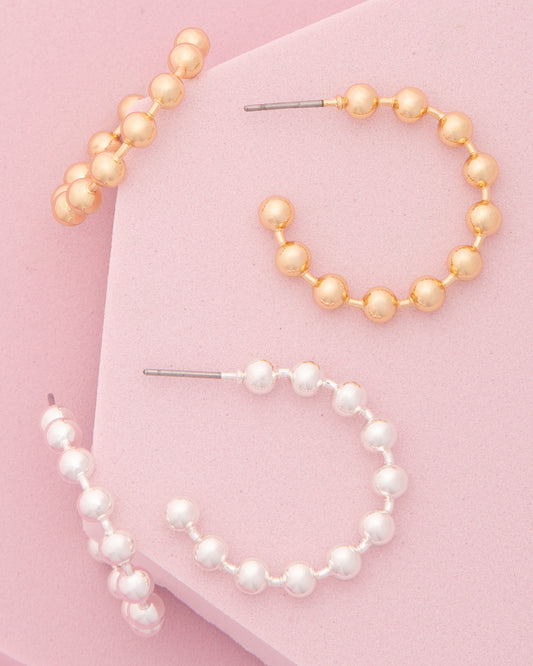 Serena Ball Beaded Open Hoop Post Earrings