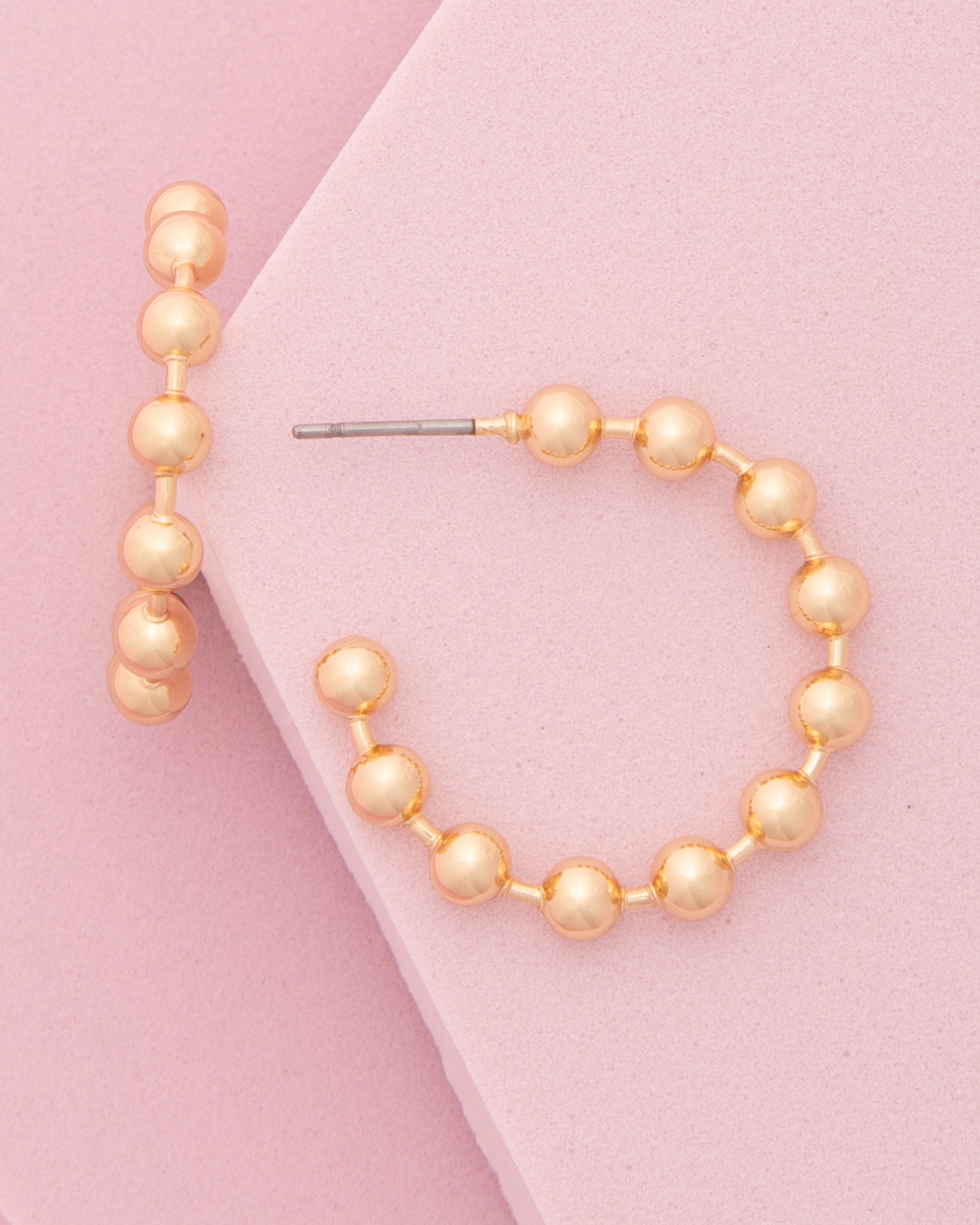 Serena Ball Beaded Open Hoop Post Earrings | Gold