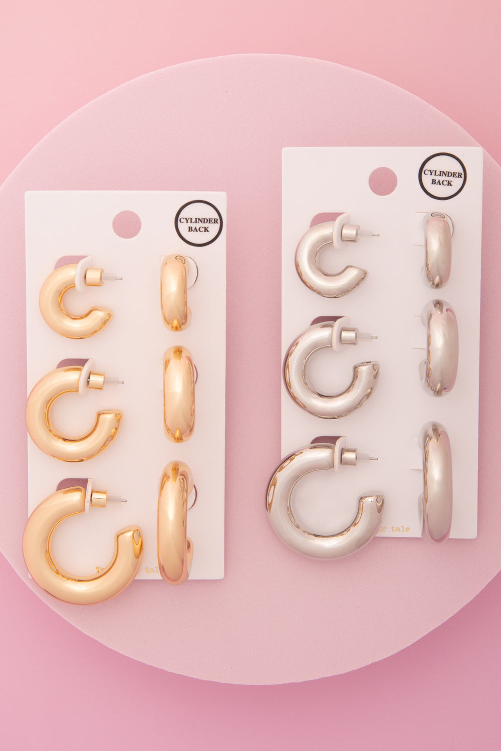 Aurelia 3 Pair C-Shape Hoop Earring Set with Cylinder Backings