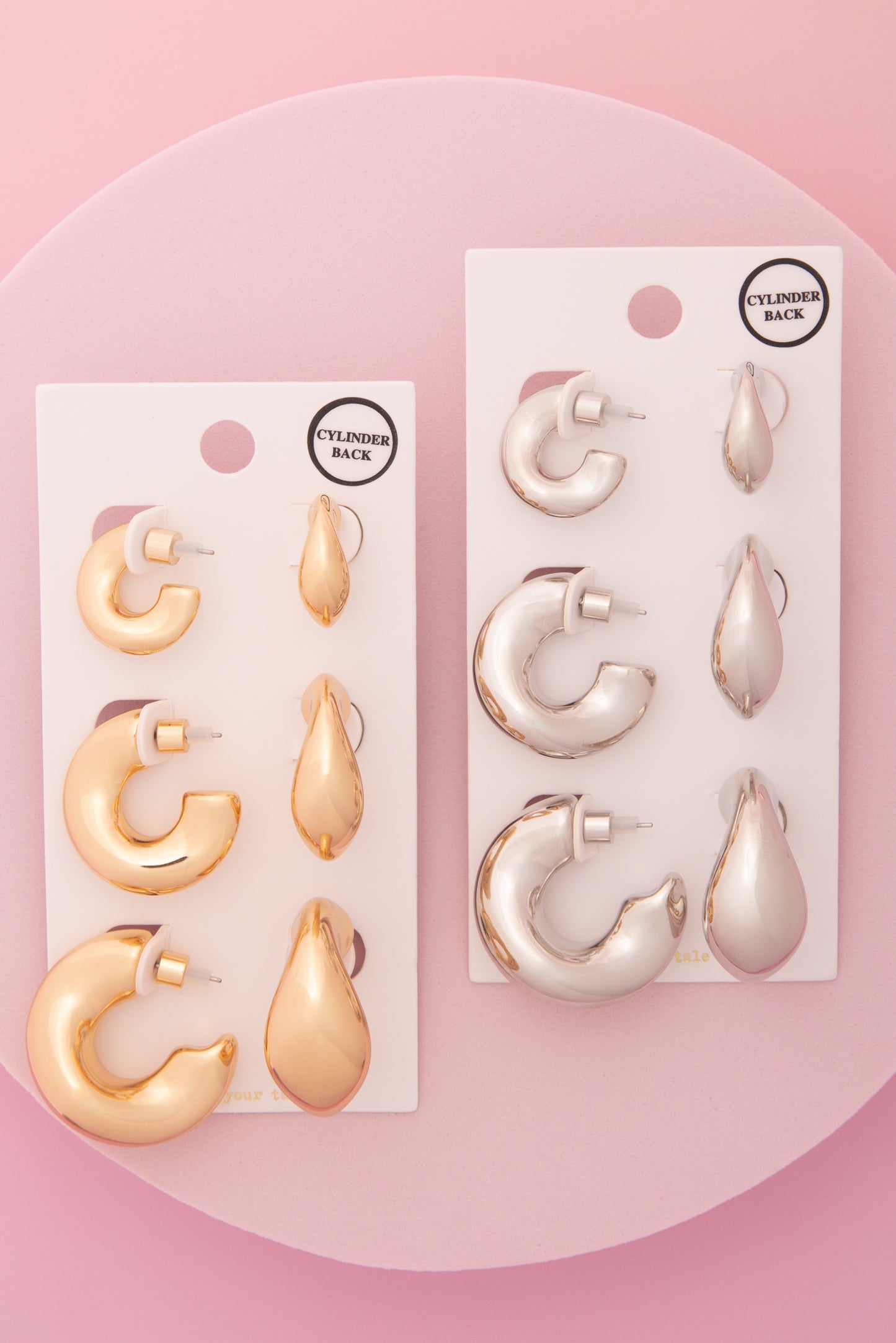 Rebecca 3 Pair Elbow Macaroni Hoop Earring Set with Cylinder Backing