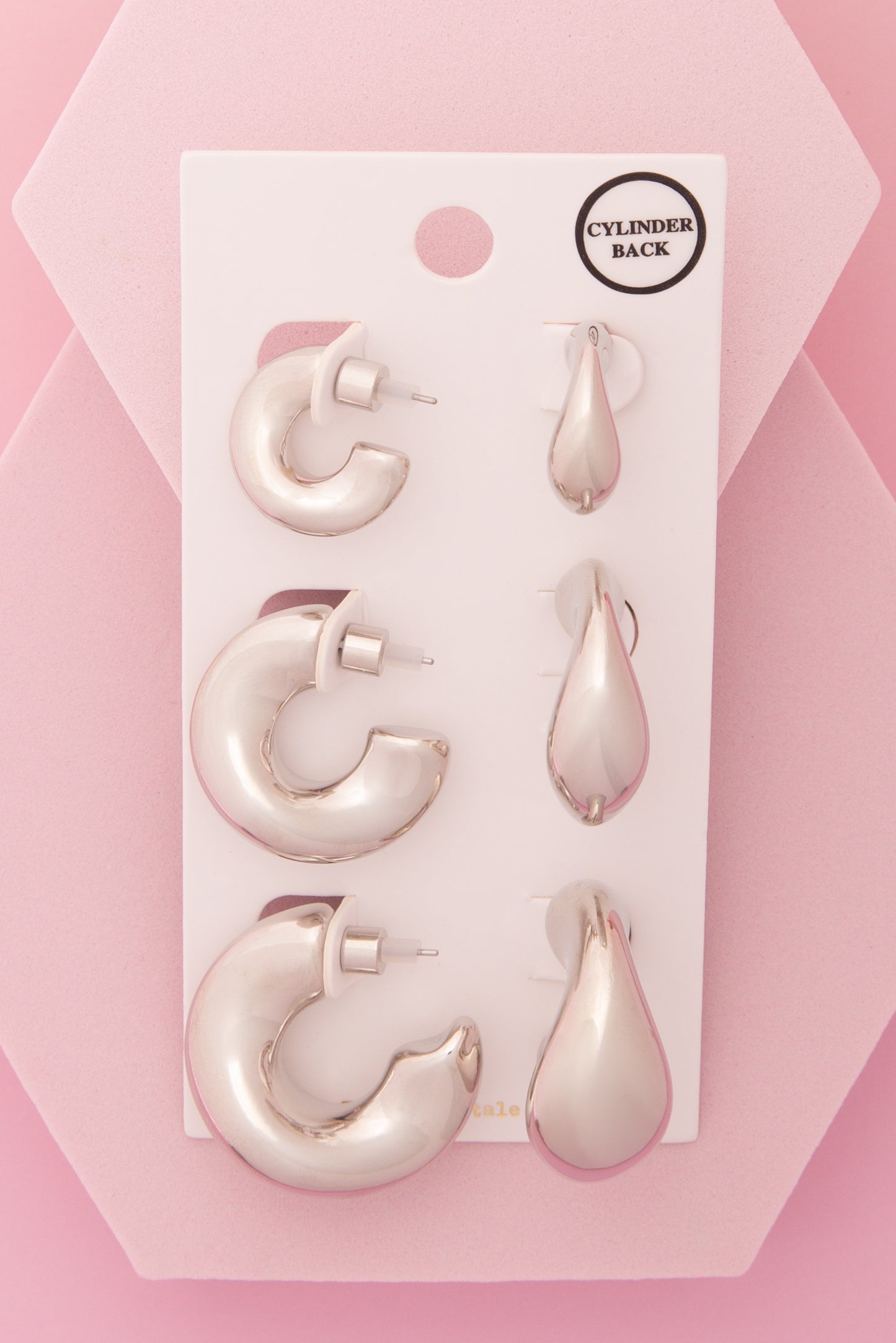 Rebecca 3 Pair Elbow Macaroni Hoop Earring Set with Cylinder Backing