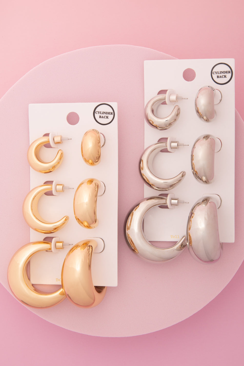 Ariyah 3 Pair Crescent Shape Hoop Earring Set with Cylinder Backing