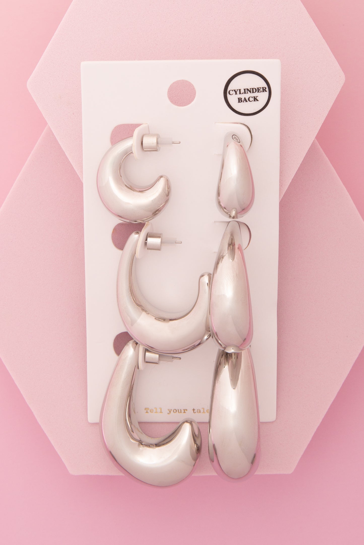 Heidi 3 Pair Serpent Tail Hoop Earring Set with Cylinder Backings