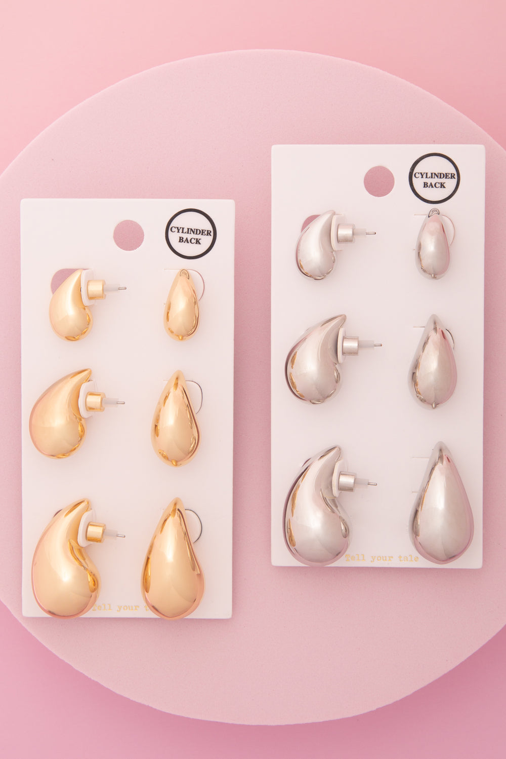 Annabelle 3 Pair Pear-Shaped Post Earring Set with Cylinder Backings
