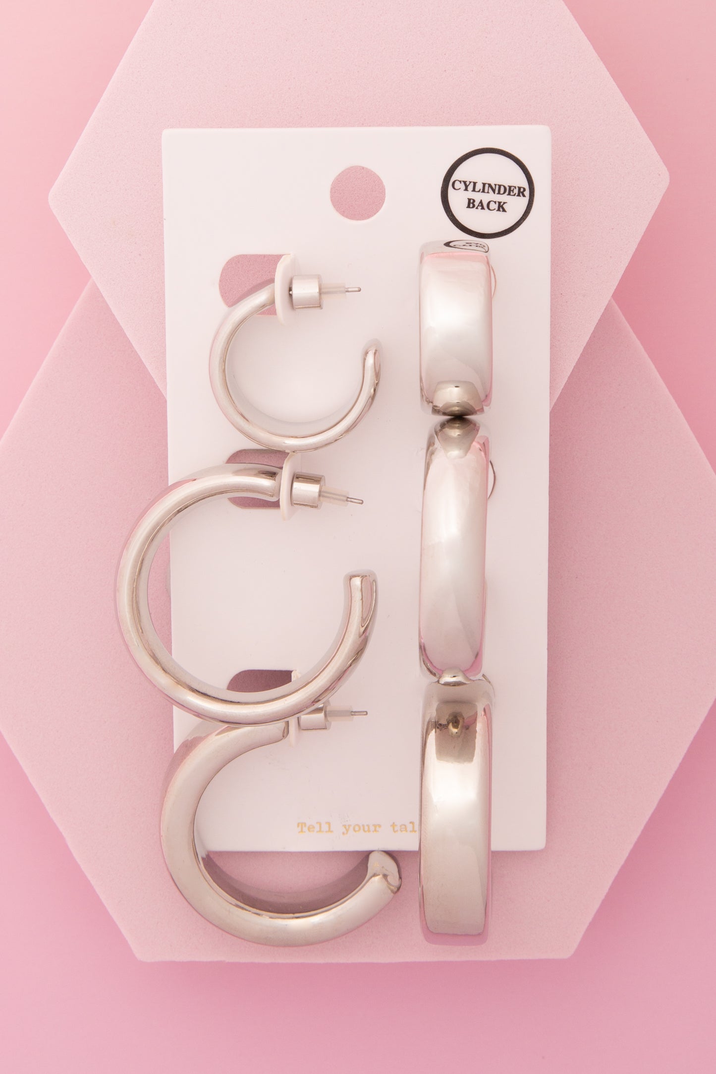 Lauren 3 Pair C-Shape Hoop Earring Set with Cylinder Backings