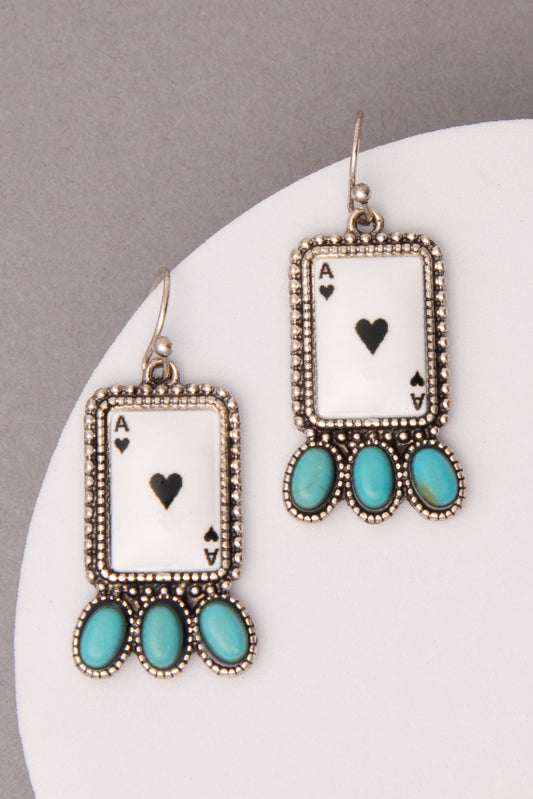 Lily Western Turquoise Embellished Ace of Spades Poker Earrings