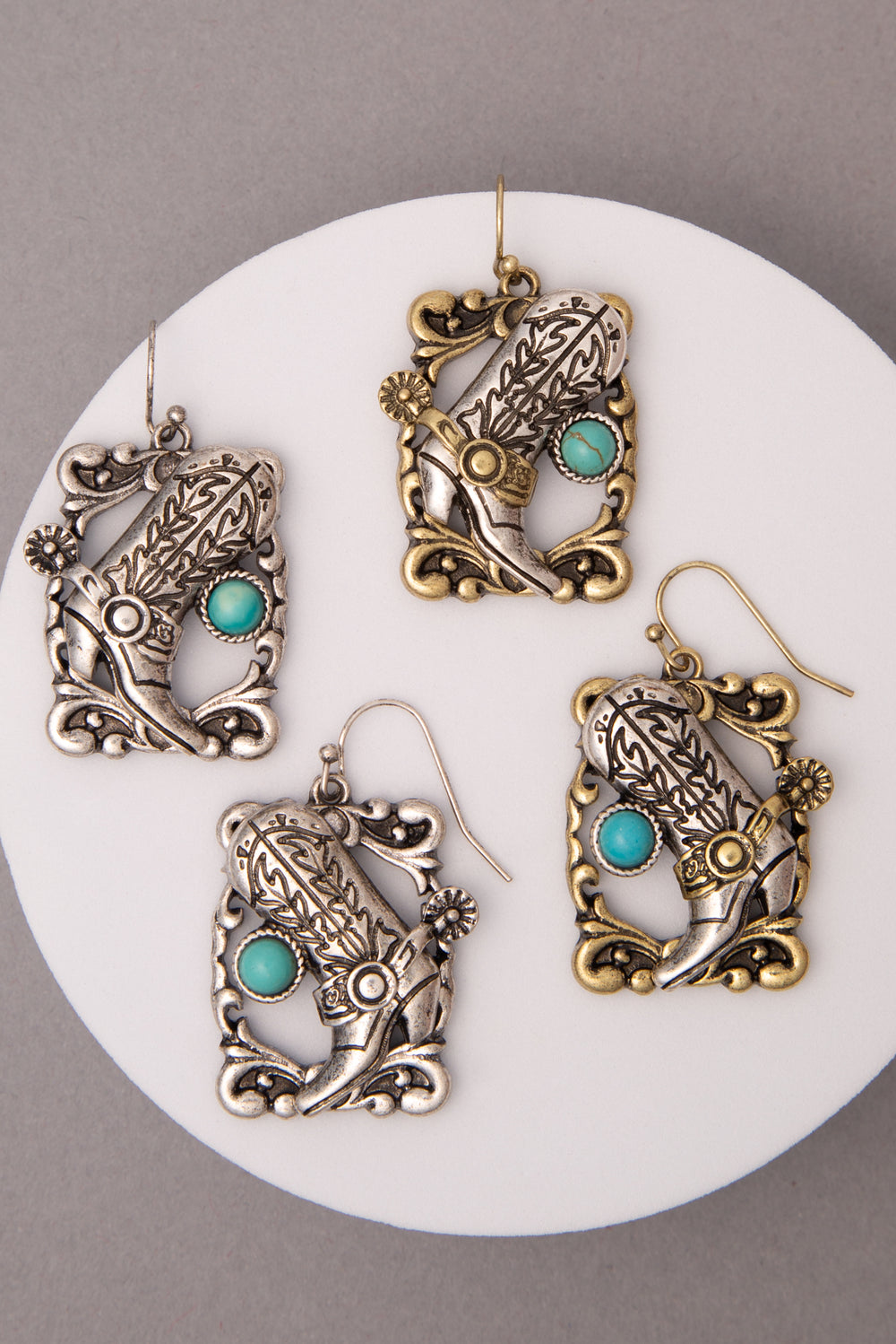 Eleanor Western Turquoise Embellished Cowboy Boot Dangle Earrings