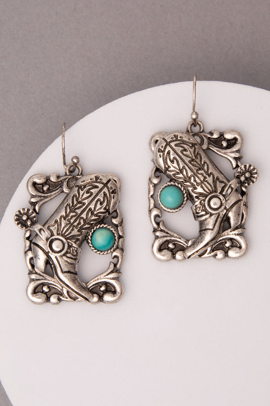 Eleanor Western Turquoise Embellished Cowboy Boot Dangle Earrings | Gold Silver