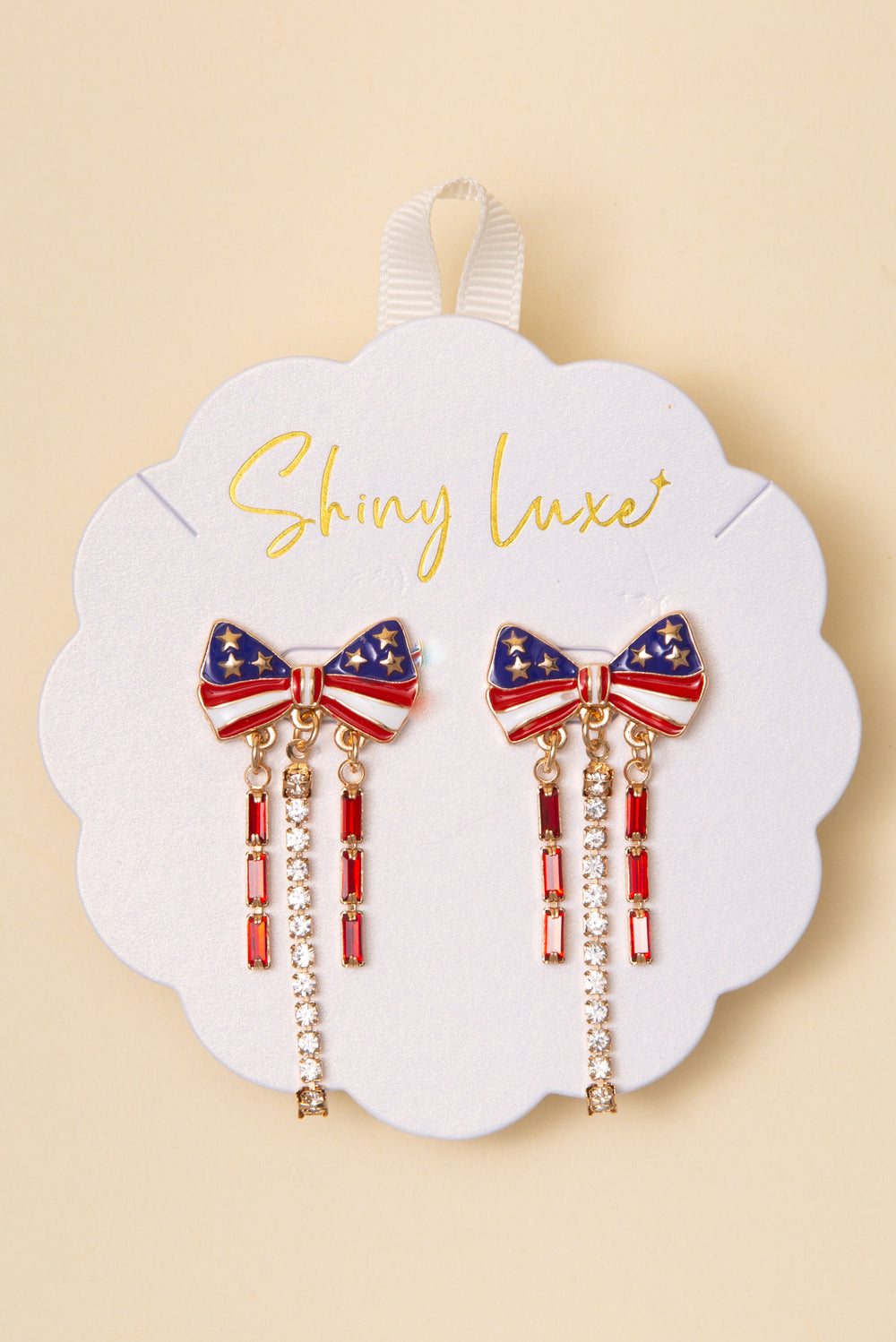 Georgia USA Flag Themed Enamel Bow Post Dangle Earrings