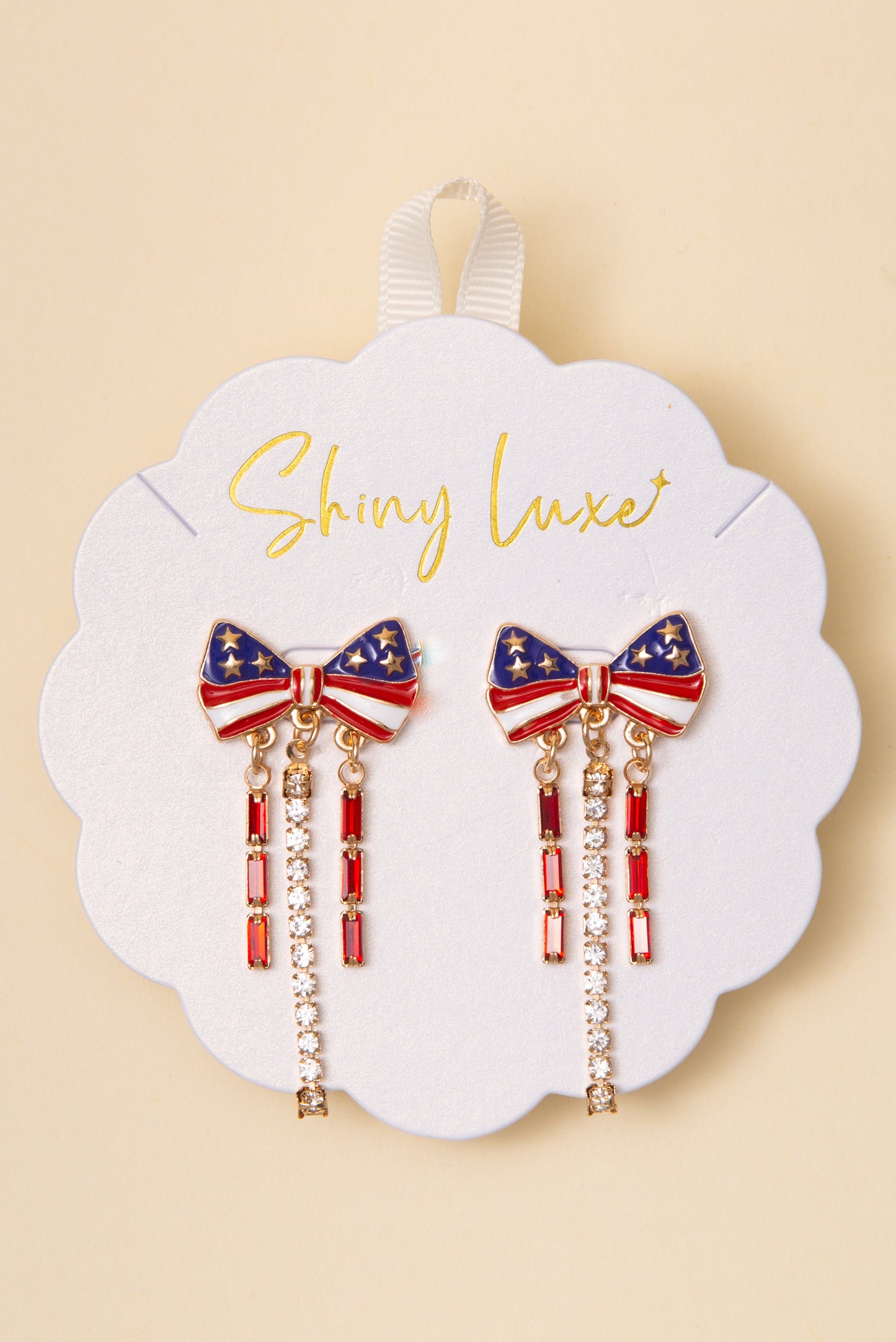 Georgia USA Flag Themed Enamel Bow Post Dangle Earrings