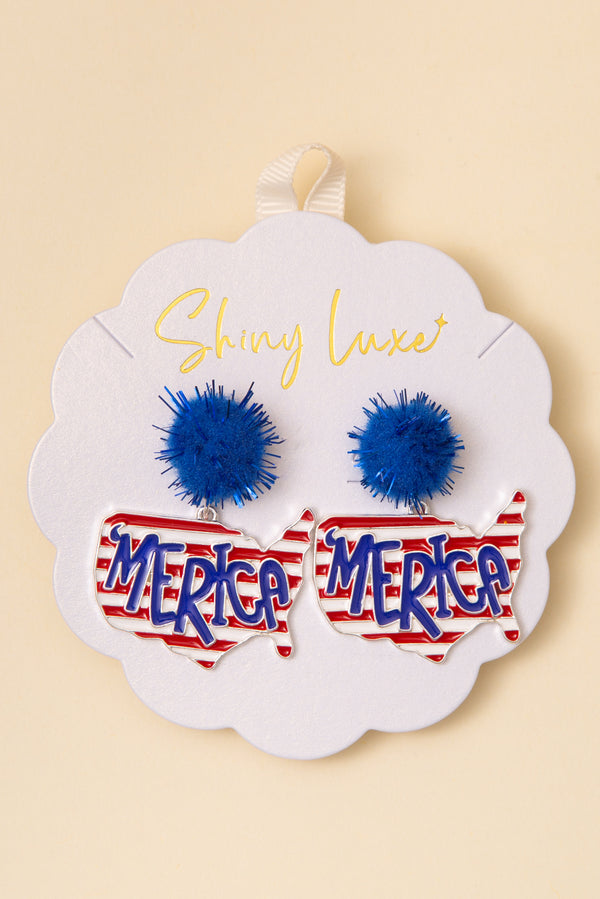 Brooklyn USA Flag Themed Enamel U.S. Map Post Dangle Earrings