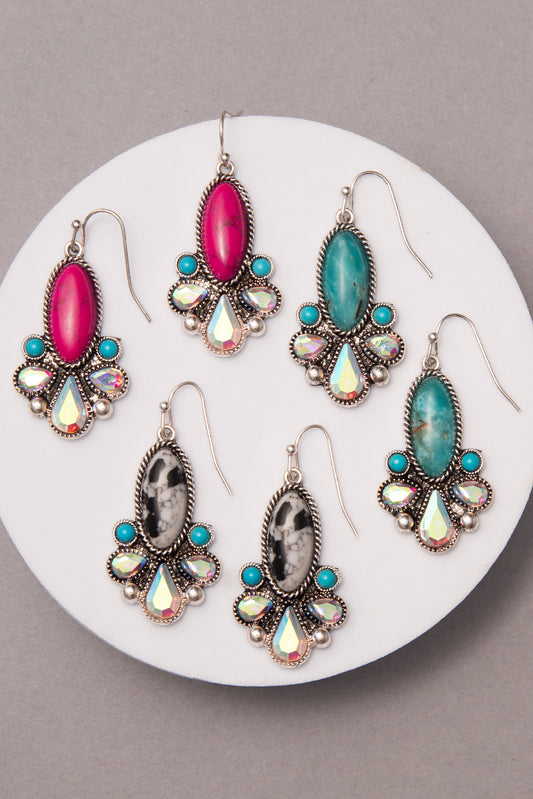 Valentina Western Floral Colored Oval Turquoise Blossom Earrings