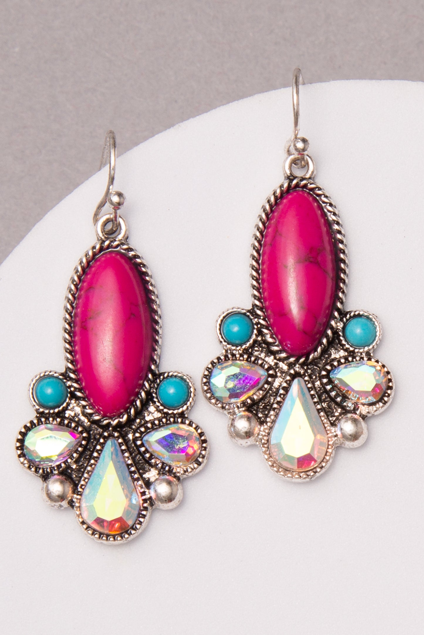 Valentina Western Floral Colored Oval Turquoise Blossom Earrings | Pink
