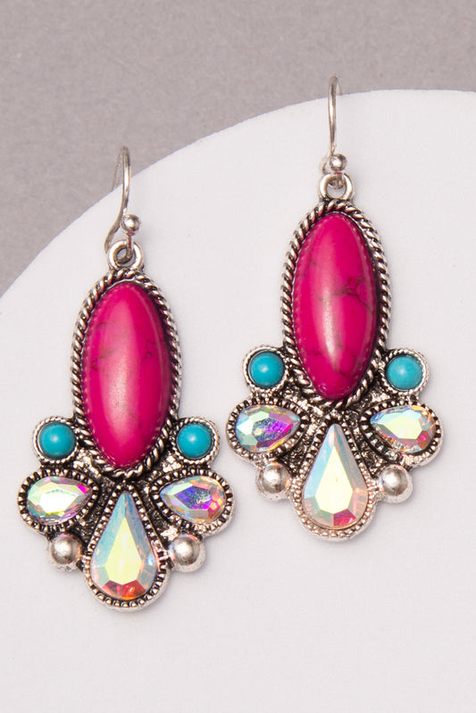 Valentina Western Floral Colored Oval Turquoise Blossom Earrings | Pink