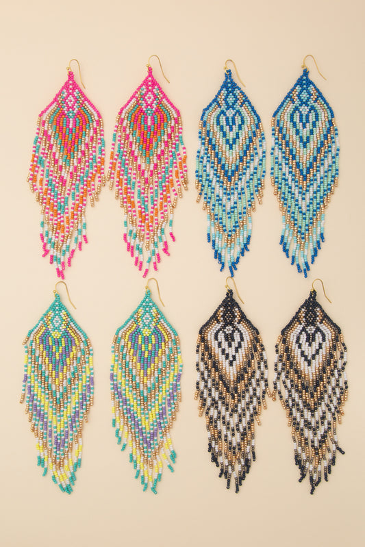 Nancy Western Inspired Seed Beaded Fringe Dangle Earrings