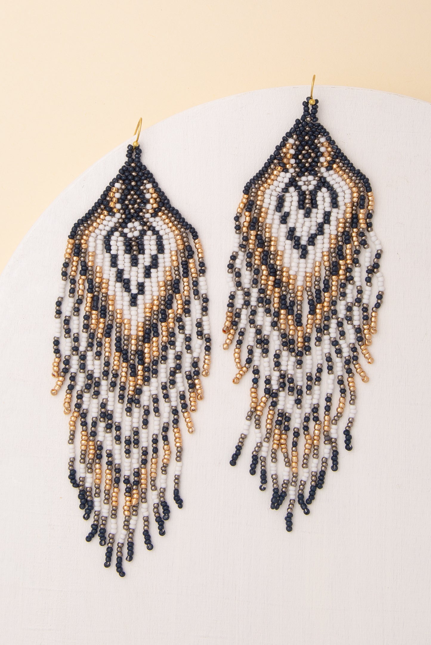Nancy Western Inspired Seed Beaded Fringe Dangle Earrings