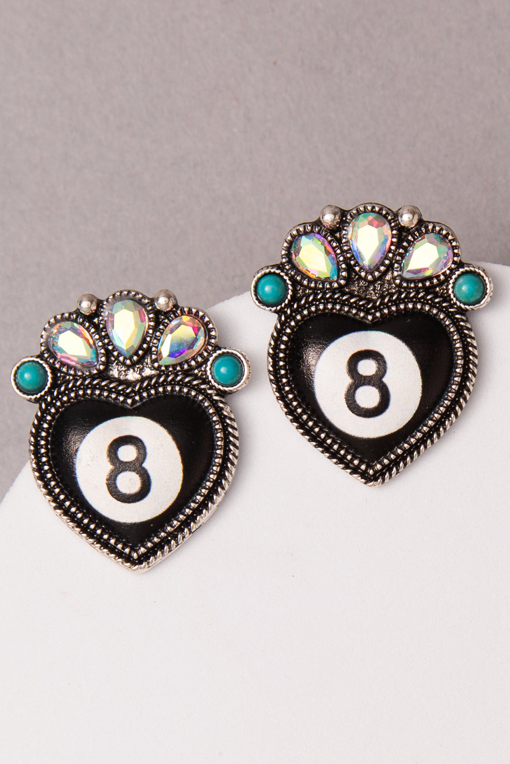 Natalie Western Turquoise Crystal Embellished 8 Ball Heart Earrings