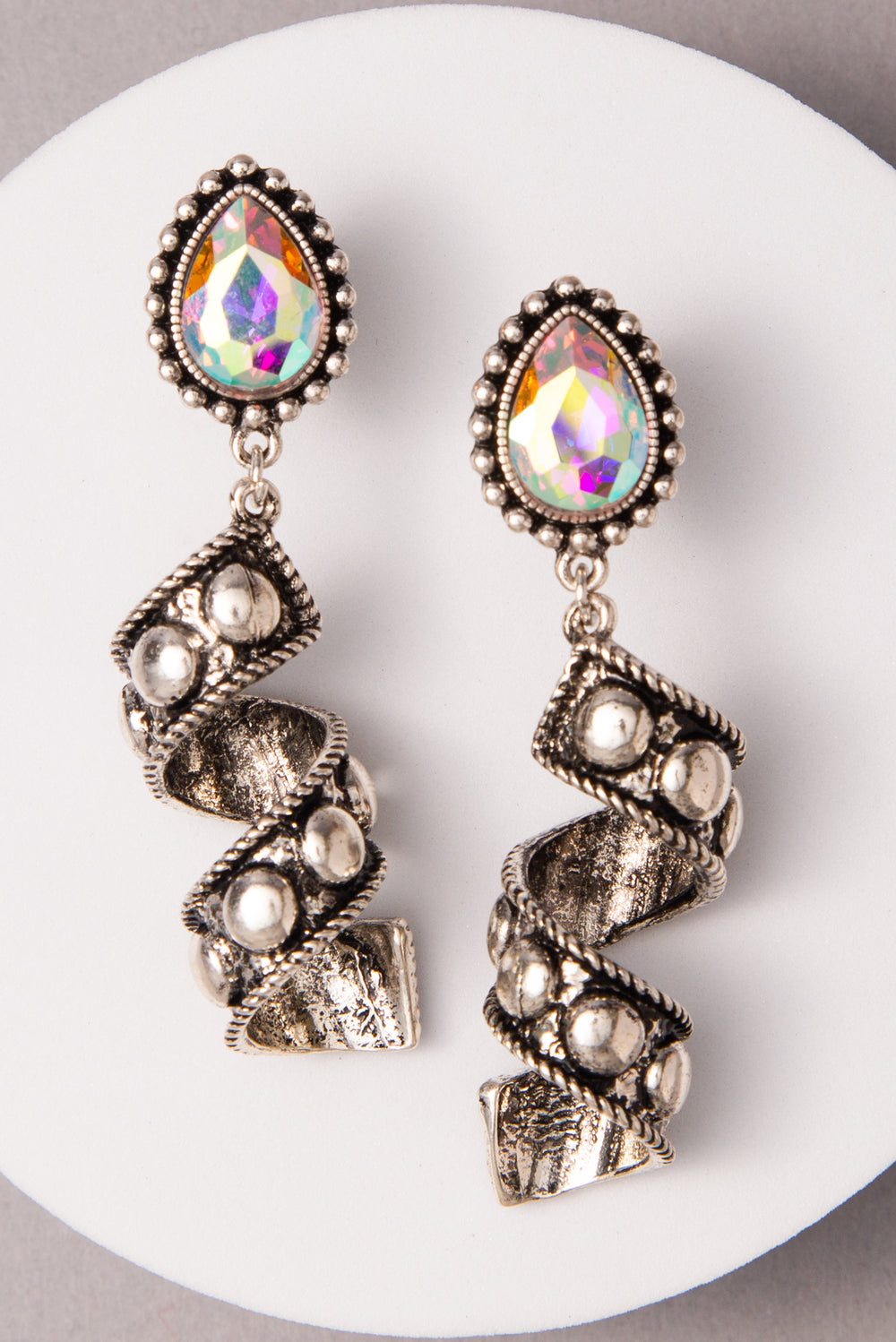 Eva Western Teardrop Cut Crystal Spiral Post Earrings