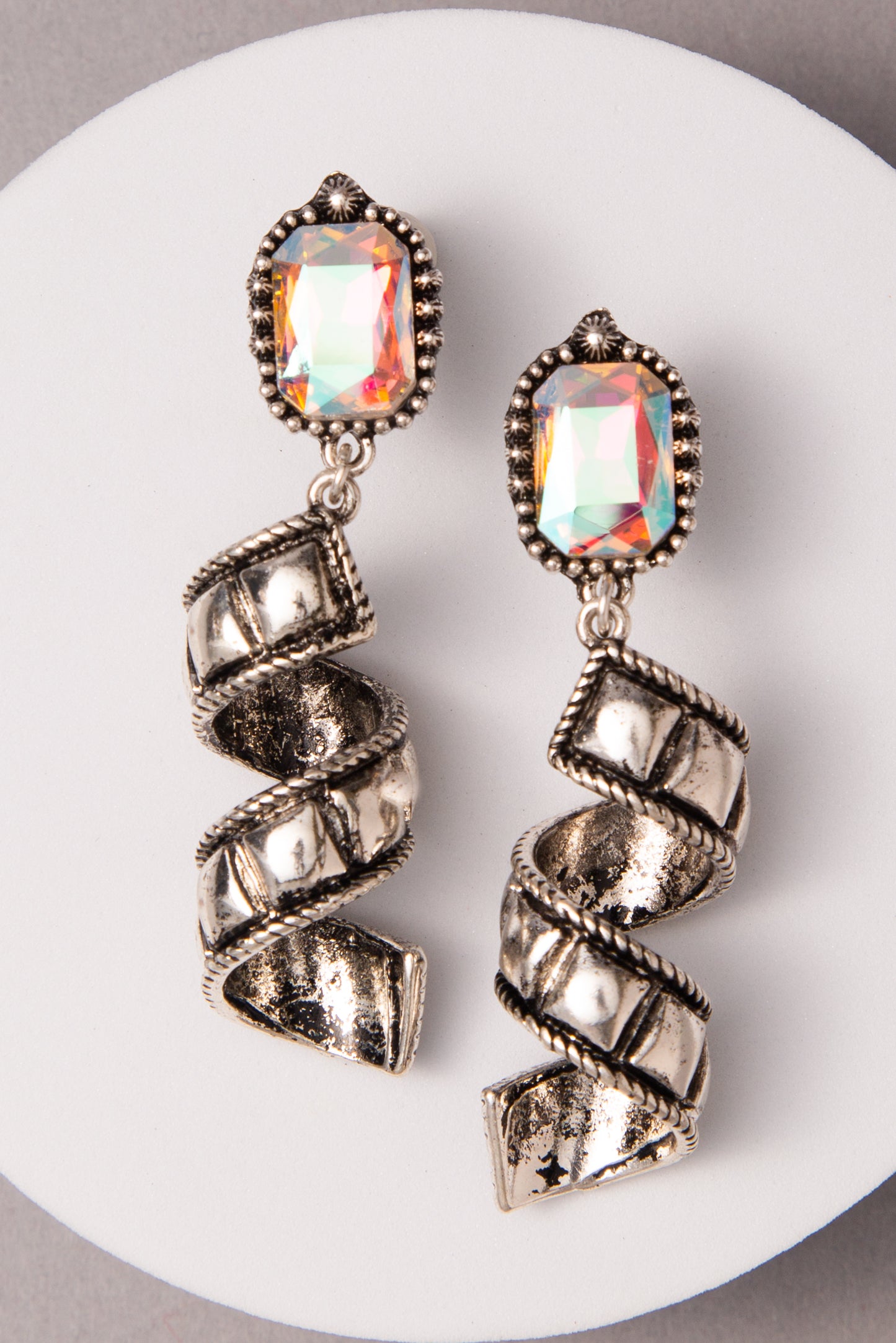 Melanie Western Rectangle Cut Crystal Spiral Post Earrings