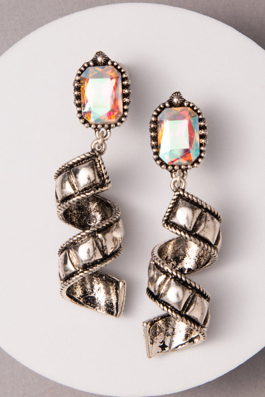 Melanie Western Rectangle Cut Crystal Spiral Post Earrings