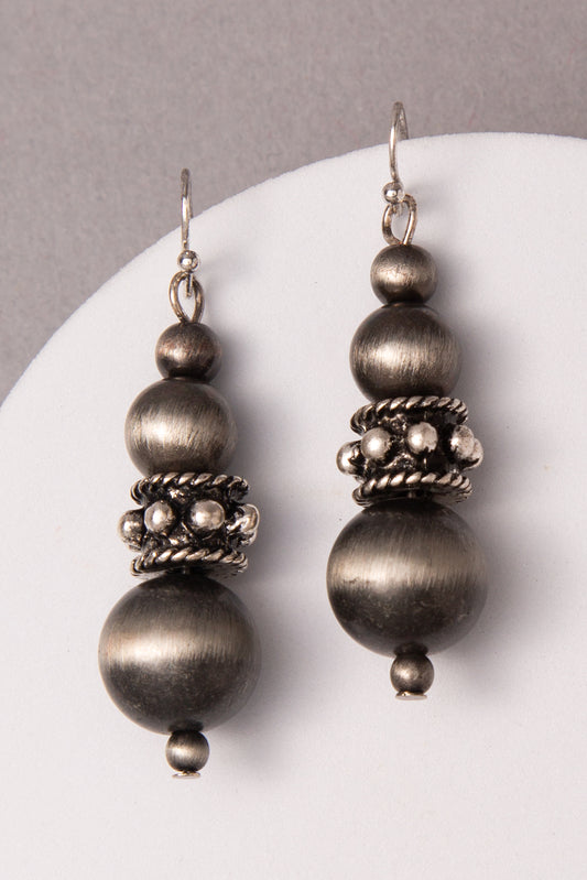 Eliza Western Jeweled Beaded Rondell Dangle Earrings | Silver